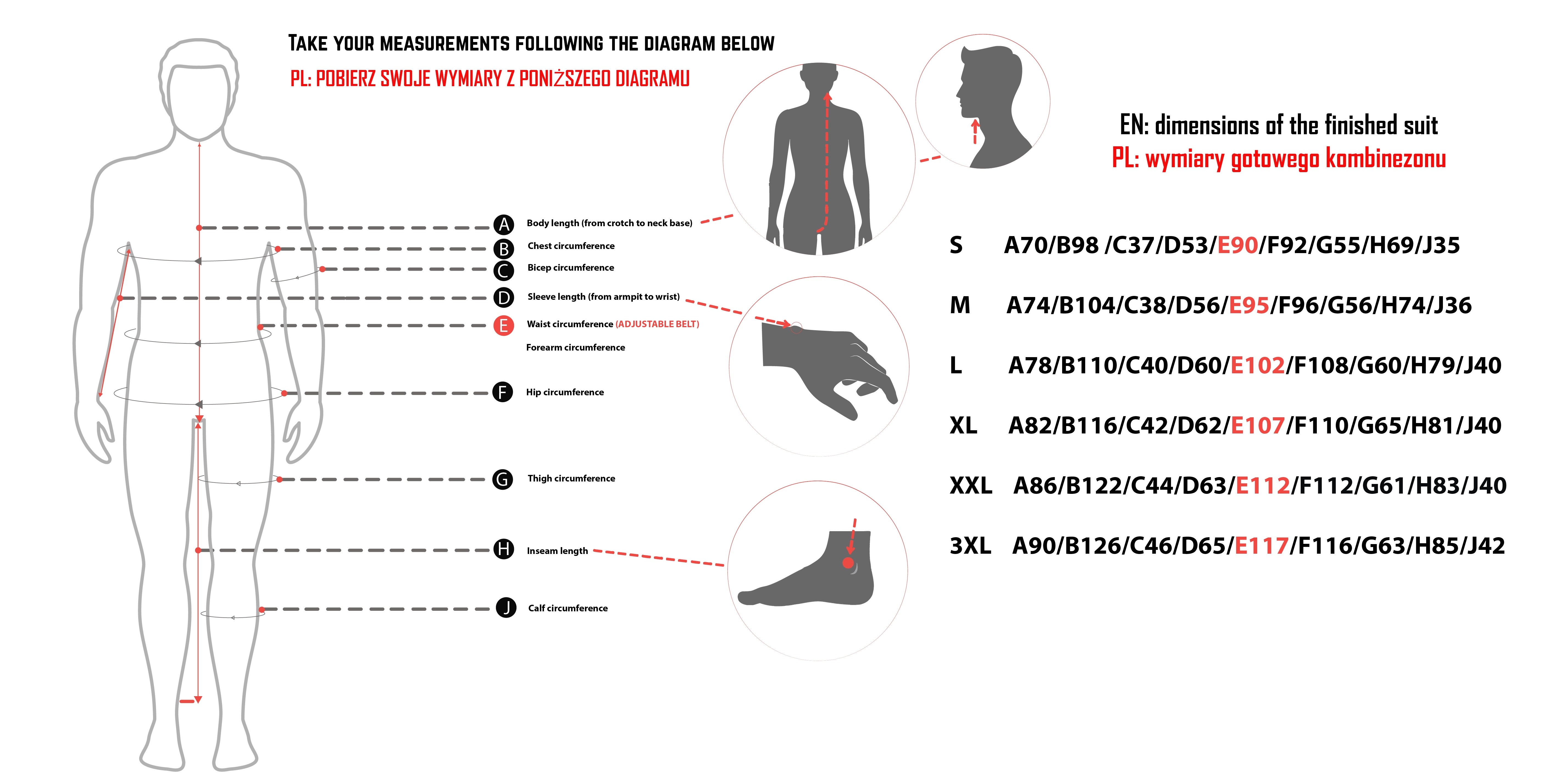 tabela rozmiarów kombinezon