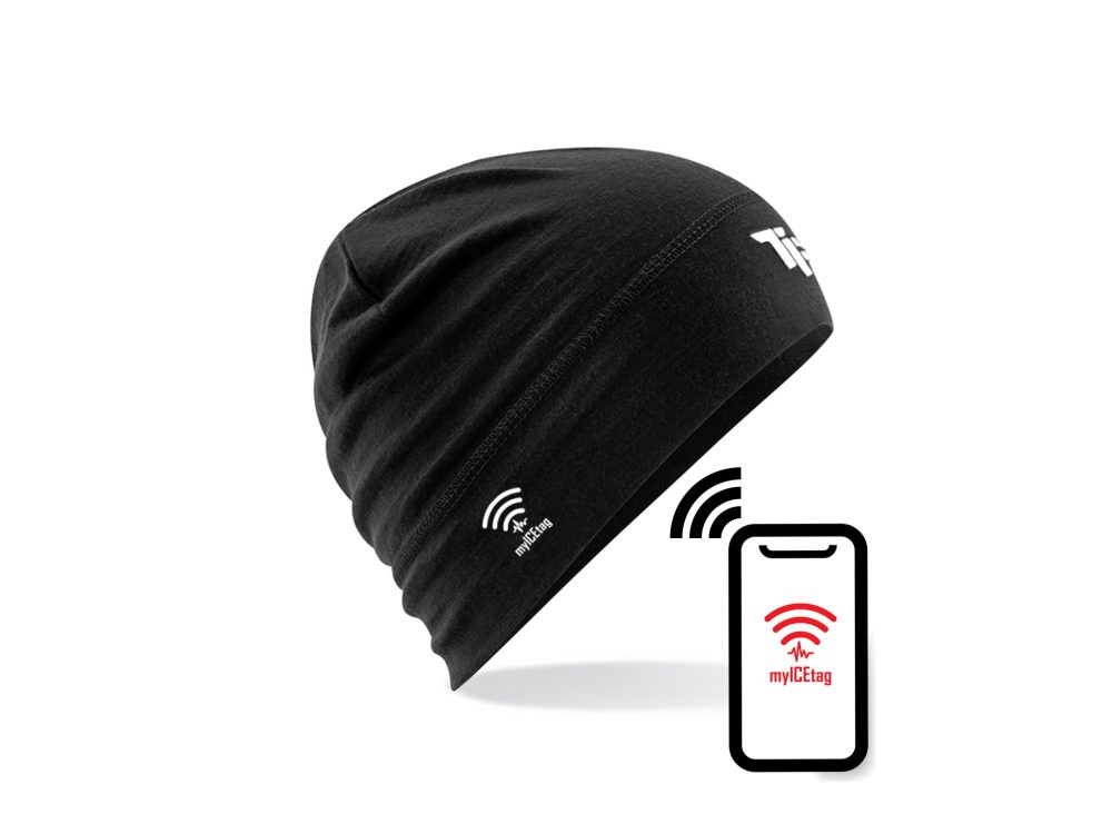 Merino Beanie with ICE tag Black-white